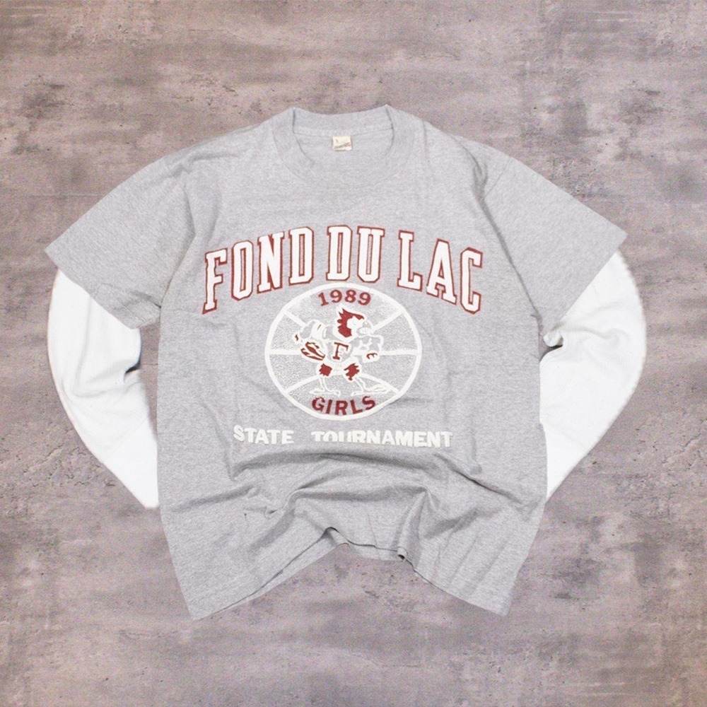 Vintage 1989 Fond Du Lac Collegiate Universit Single Stitch Heather Gray T-Shirt